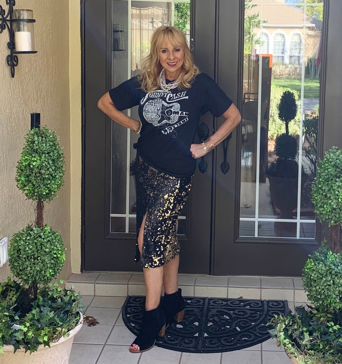 graphic tee + sequin skirt