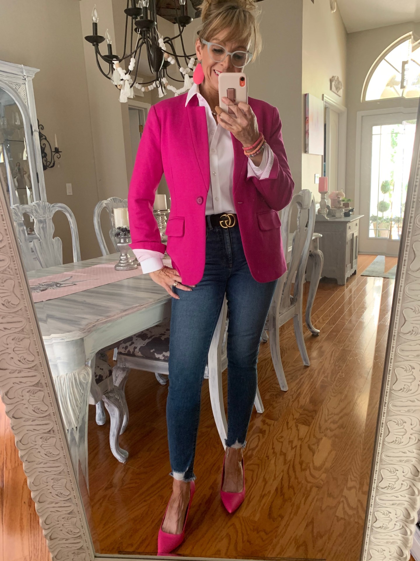 Hot pink Blazer + Denim