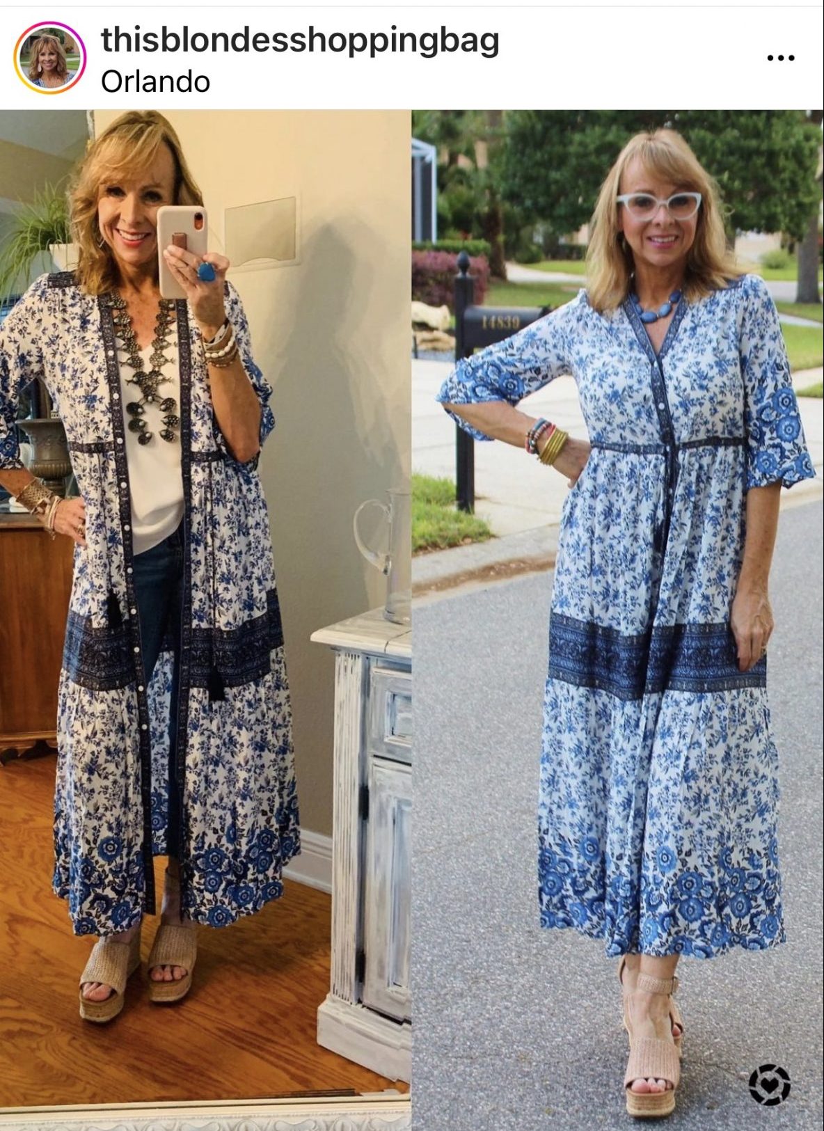 Blue & White Dress Worn as Dress and Duster