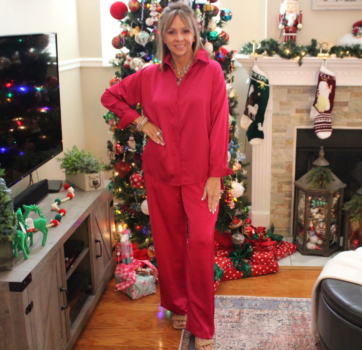 Pink Satin top + Pink Satin pull on pants