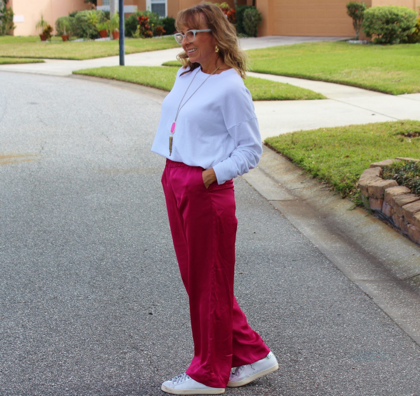 White Tunic + Pink Wide Leg Pants +P448Sneakers
#widelegapants  