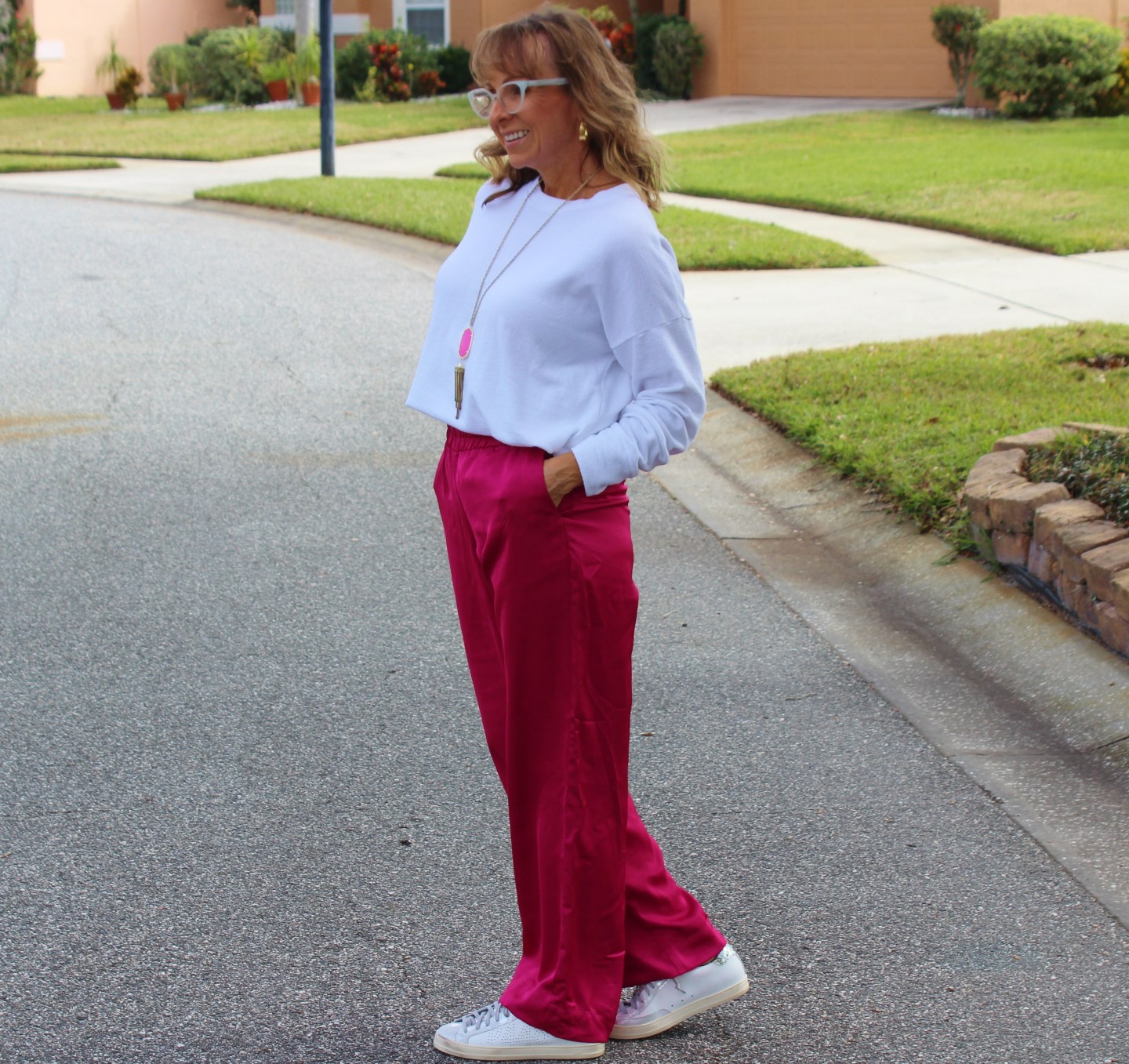 Target satin trousers + Sneakers