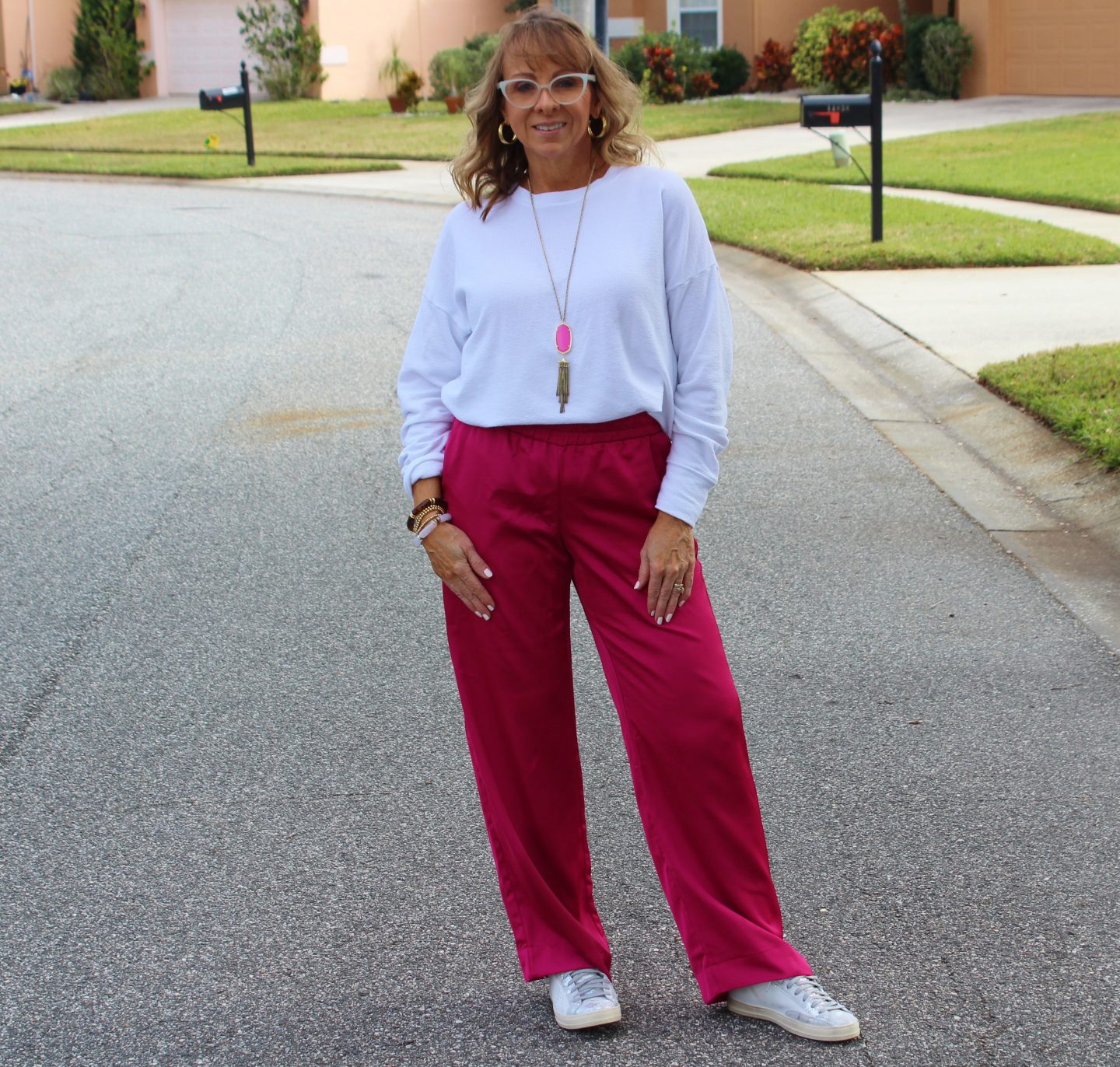 White Tunic + Pink Wide Leg Pants +P448Sneakers
#widelegapants  