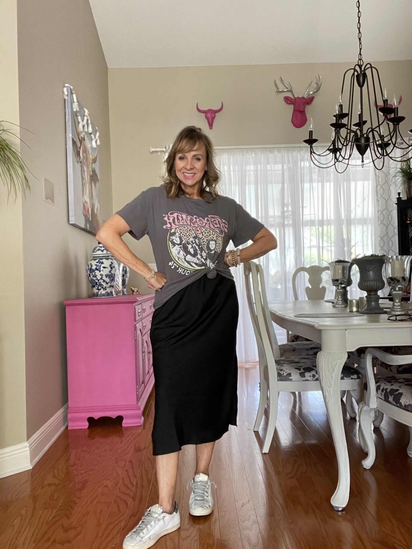 Black Slip Dress + Graphic Tee