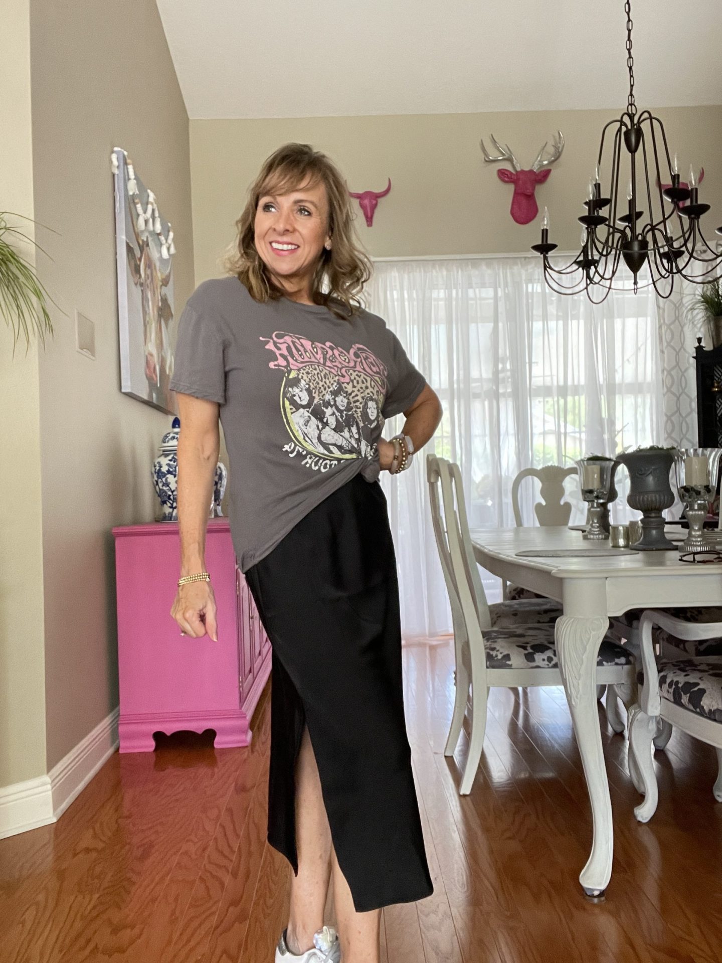 Black Slip Dress + Graphic Tee