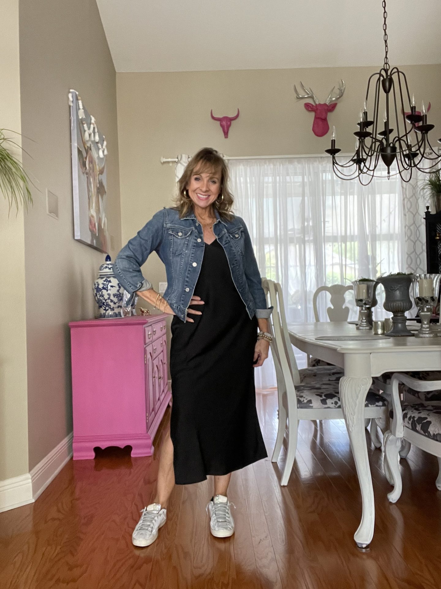 Black Slip Dress + Denim Jacket