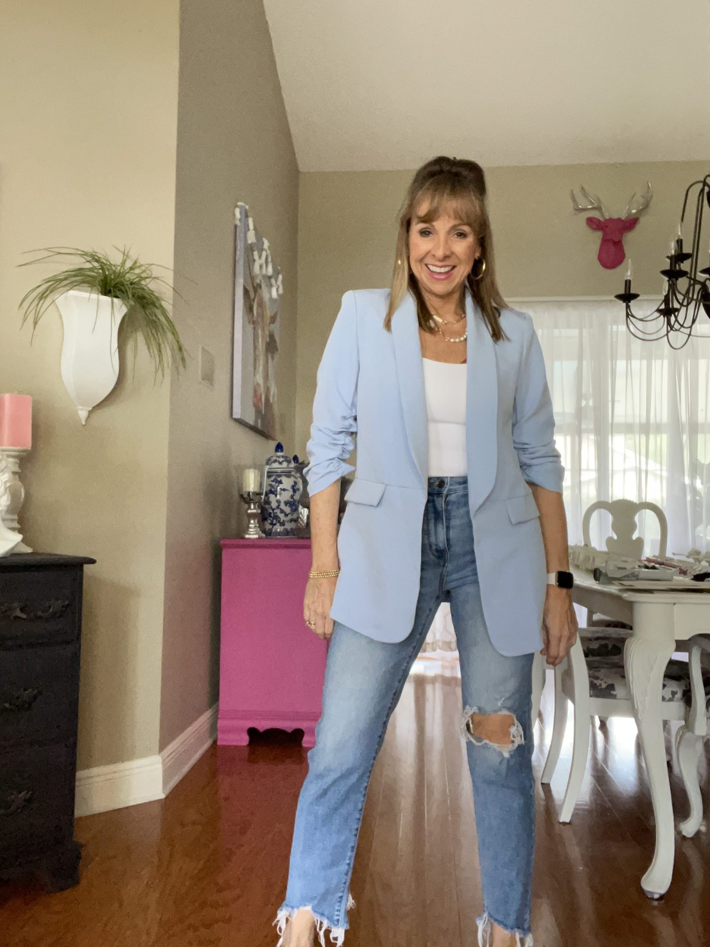 Light Blue Blazer + Distressed Denim