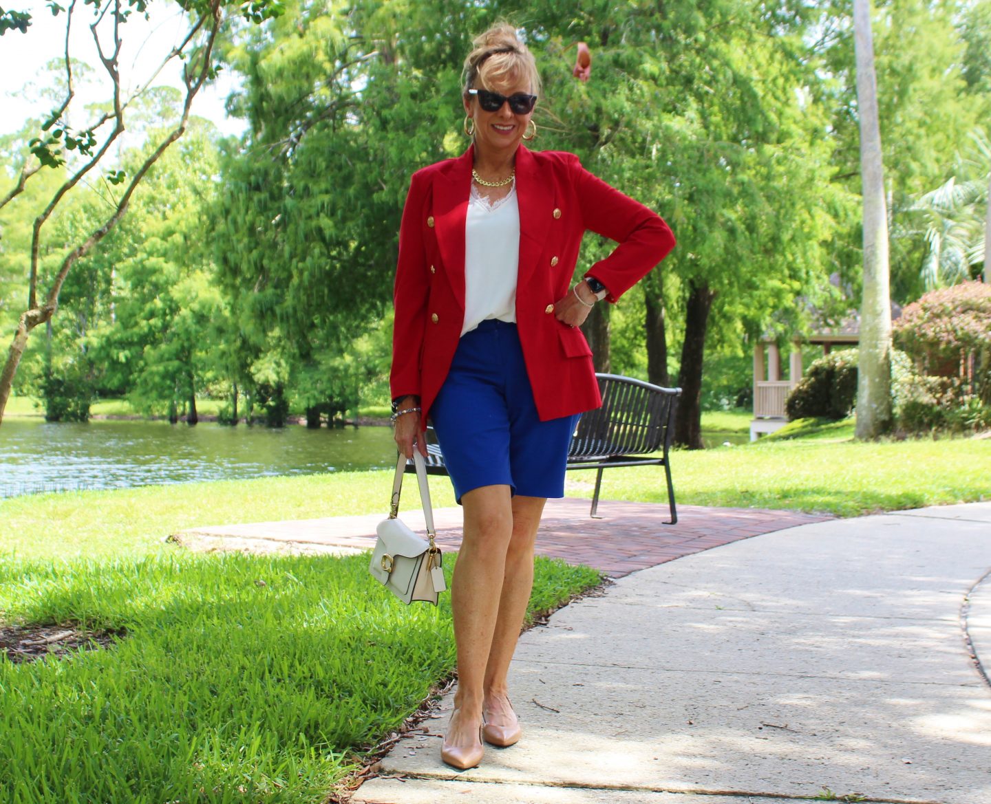 red blazer + white top + blue shorts
#redwhiteandblueoutfits