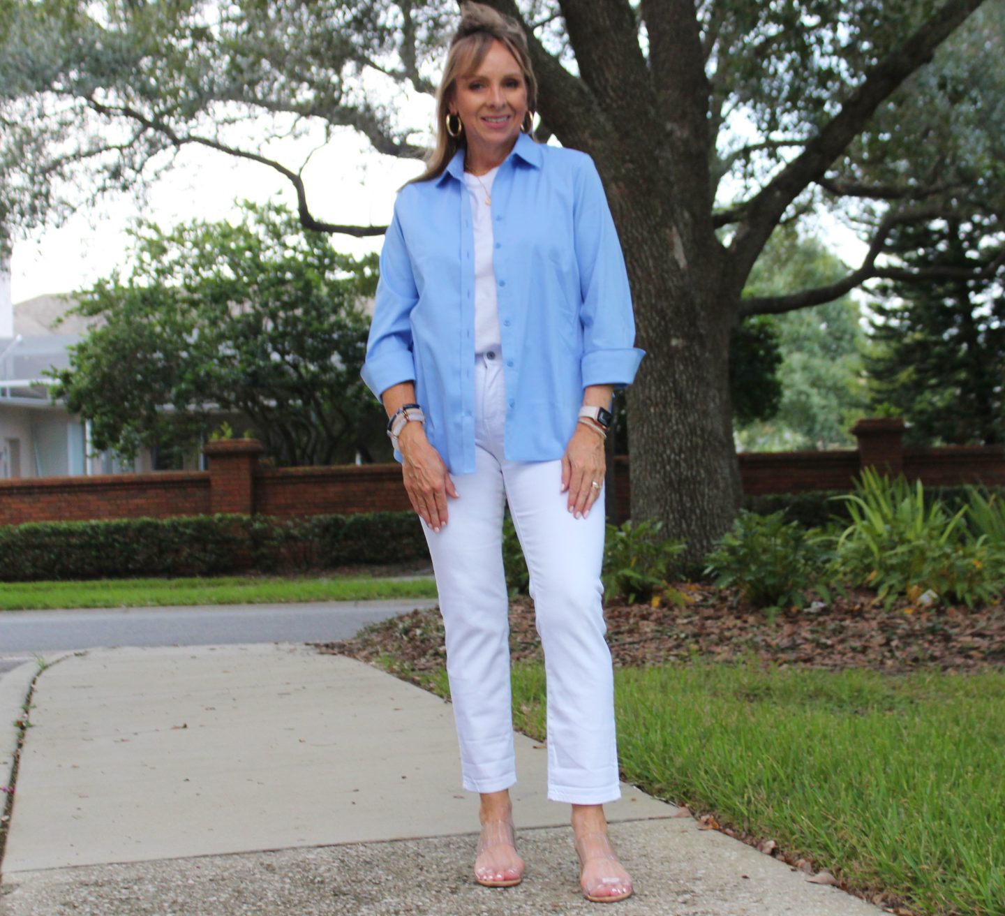 Chico's White No Stain Jeans + White Tee + Chico's Perfect No Iron Shirt