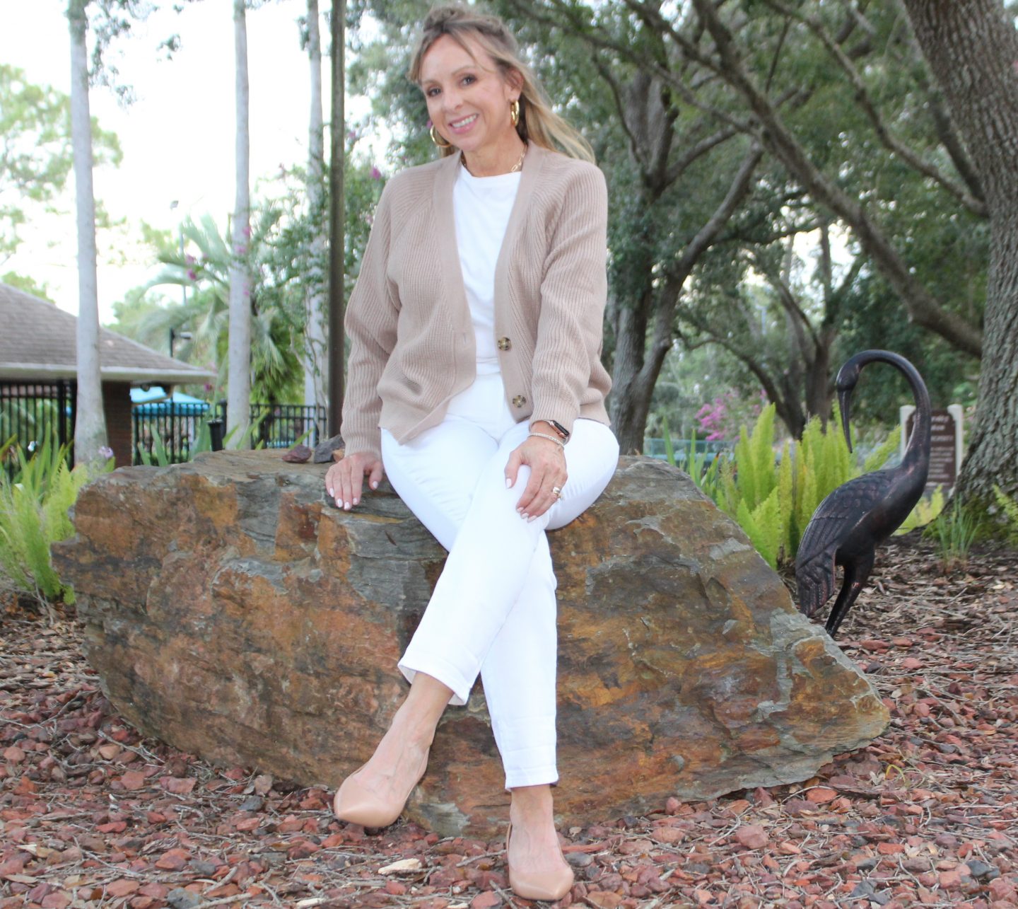 Chico's White No Stain Jeans + White Tee + Cropped Cardigan