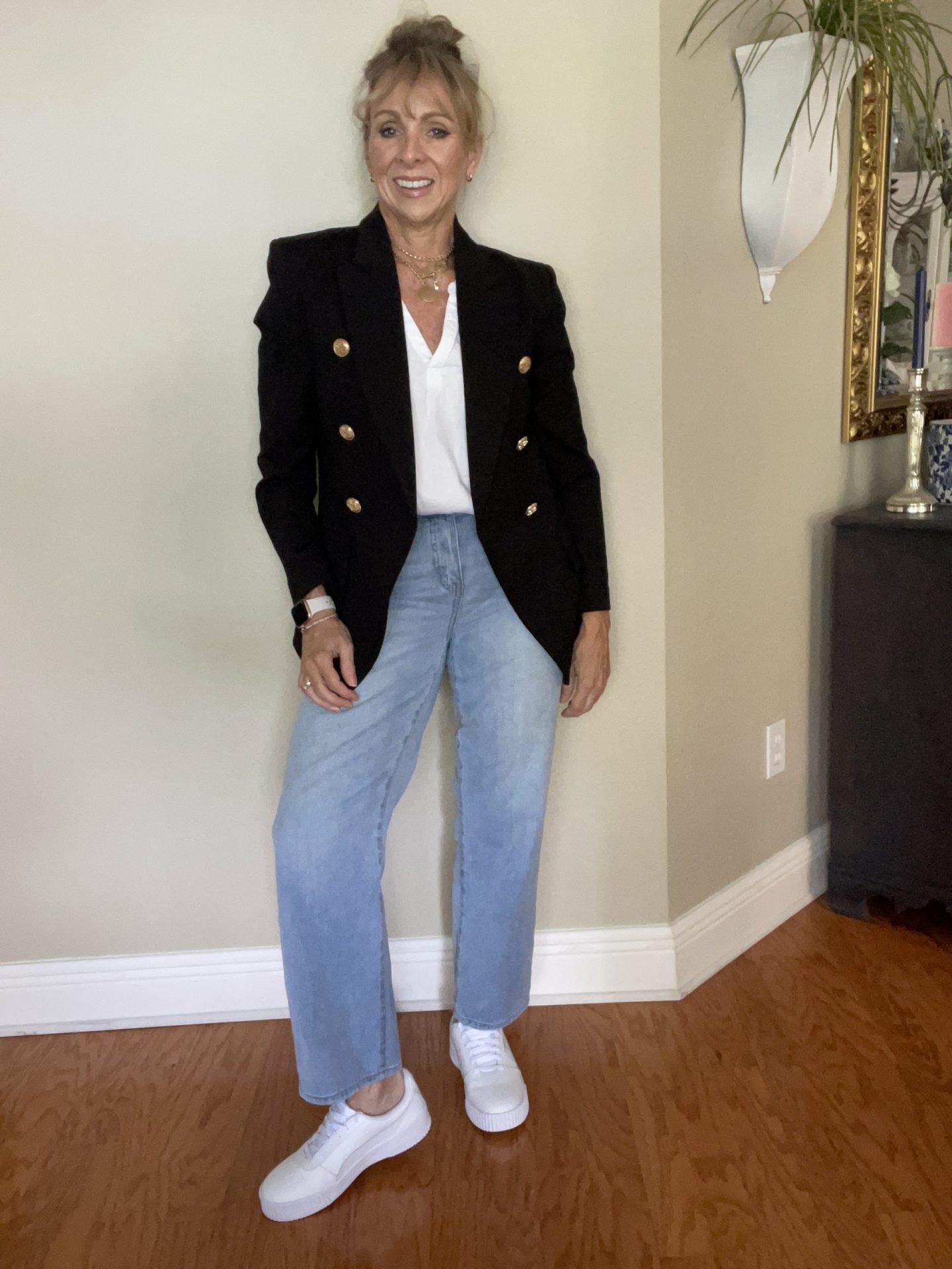 Blazer + Denim + Sneakers