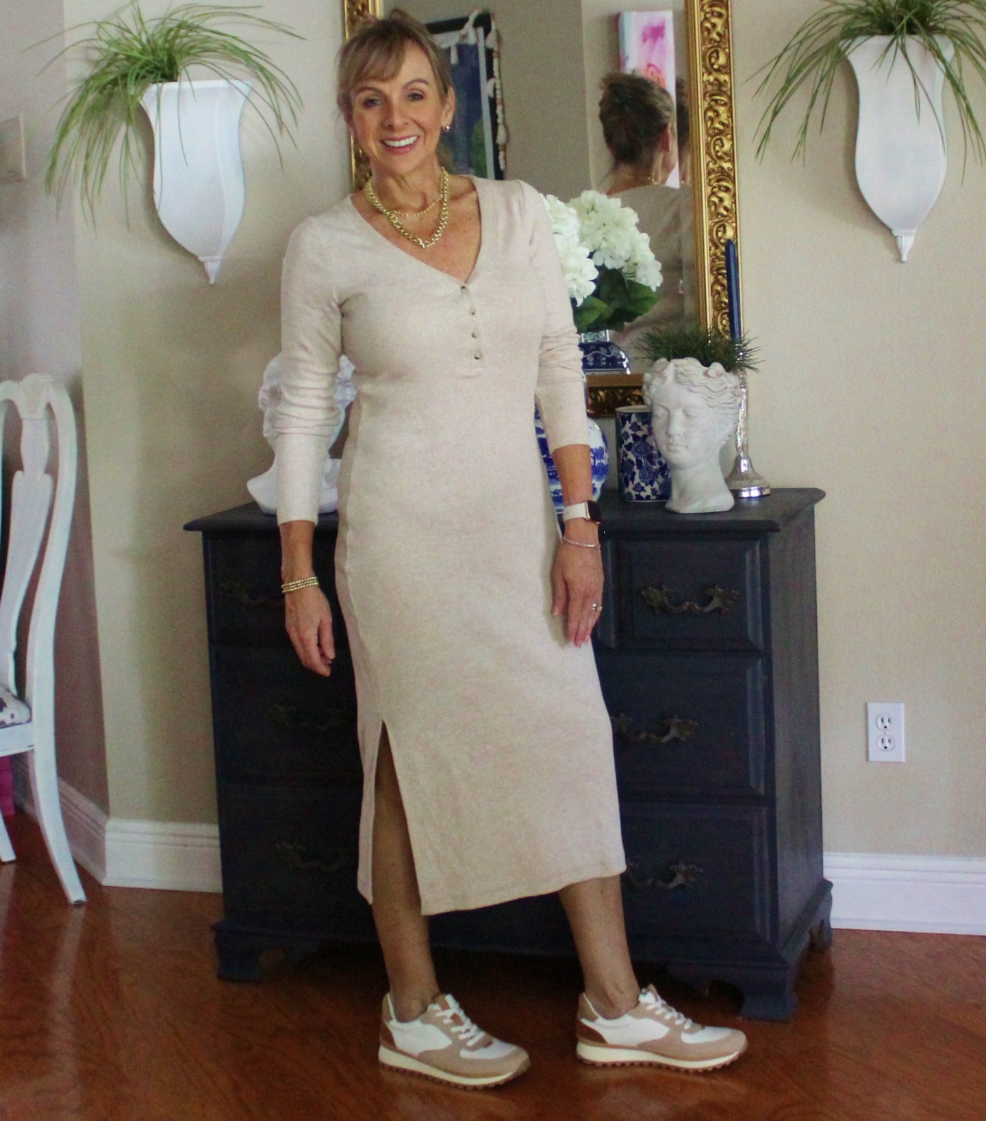 Ribbed Knit Dress + Sneakers