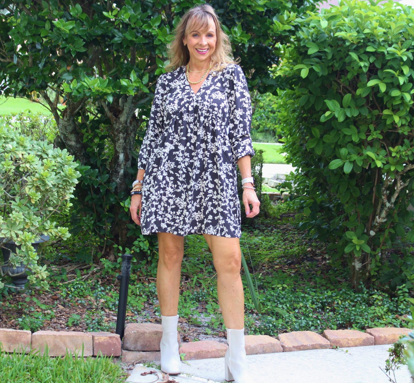 Old Navy Floral Puff Sleeve Mini Swing Dress + Target Off White Boots
affordable casual fall dresses