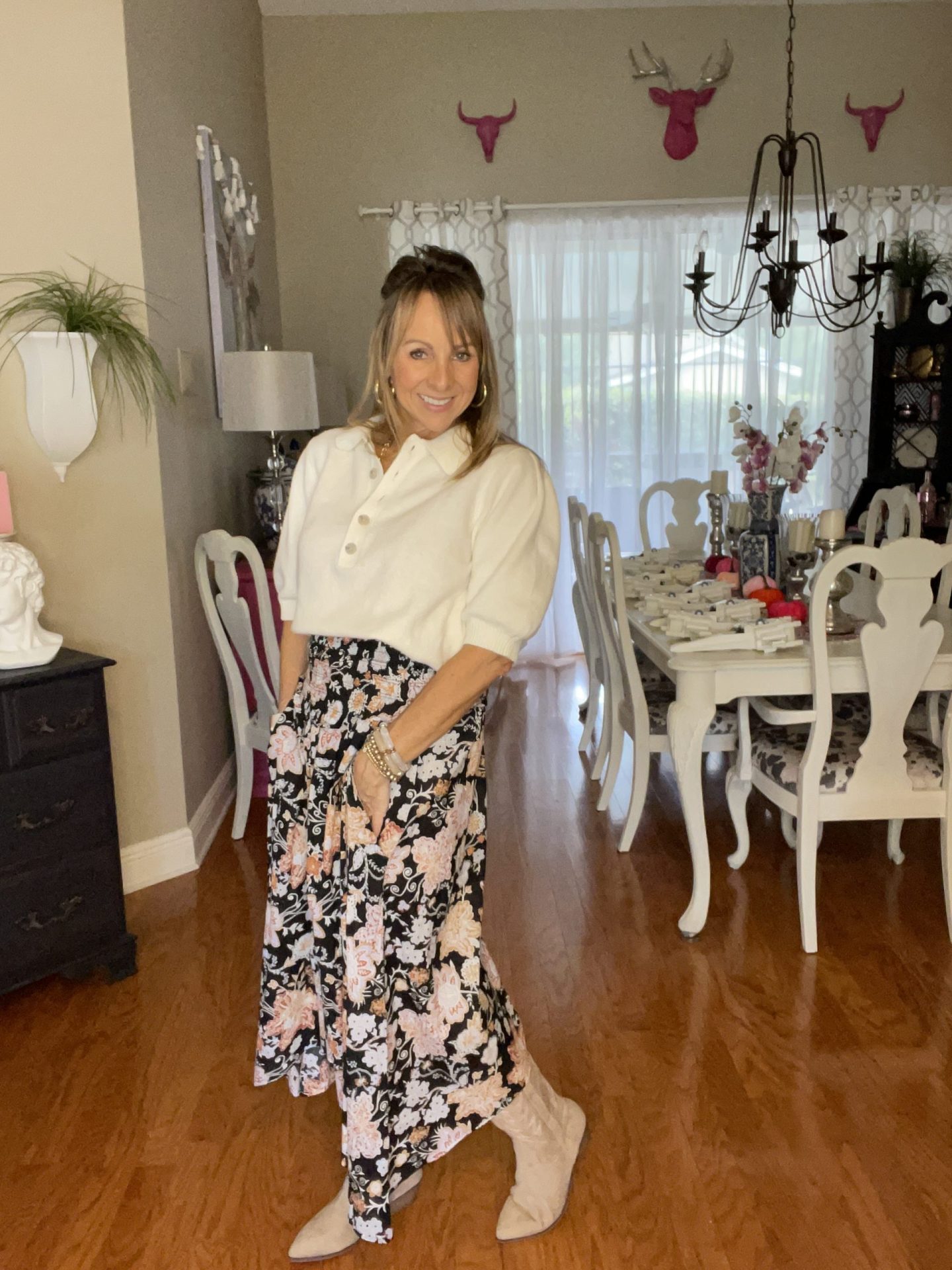 Floral Skirt + Western Boots