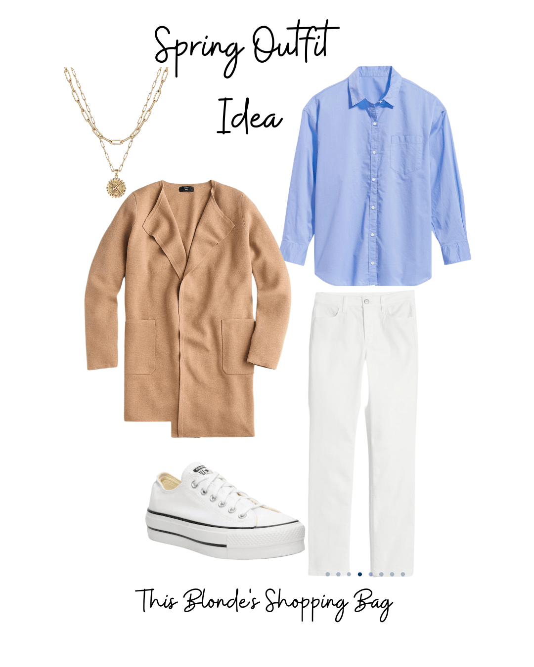 Spring outfit ideas
white denim + sneakers + sweater blazer + button up shirt 