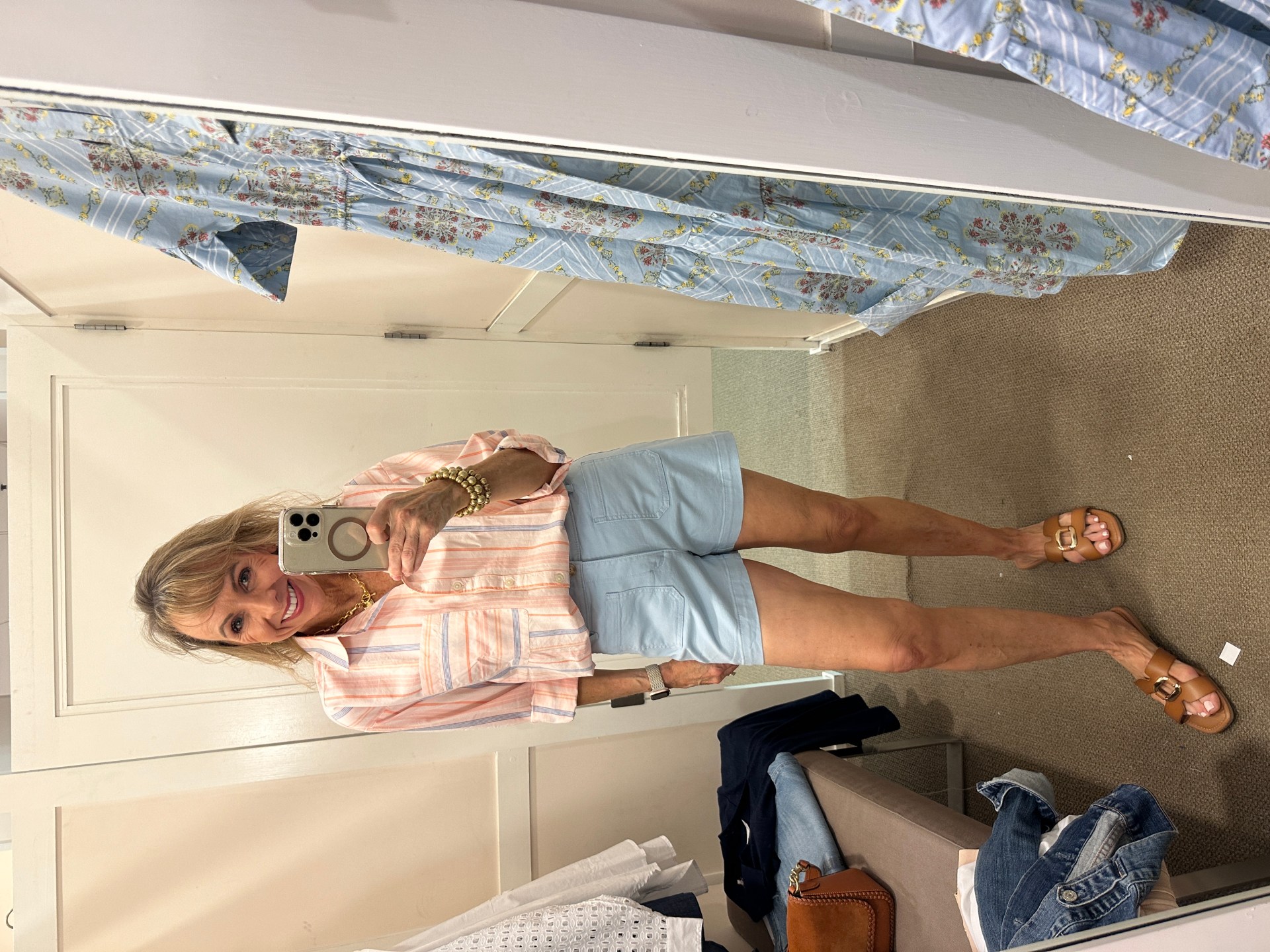 Loft Spring Try On
Blue Shorts + Striped Button Up Shirt