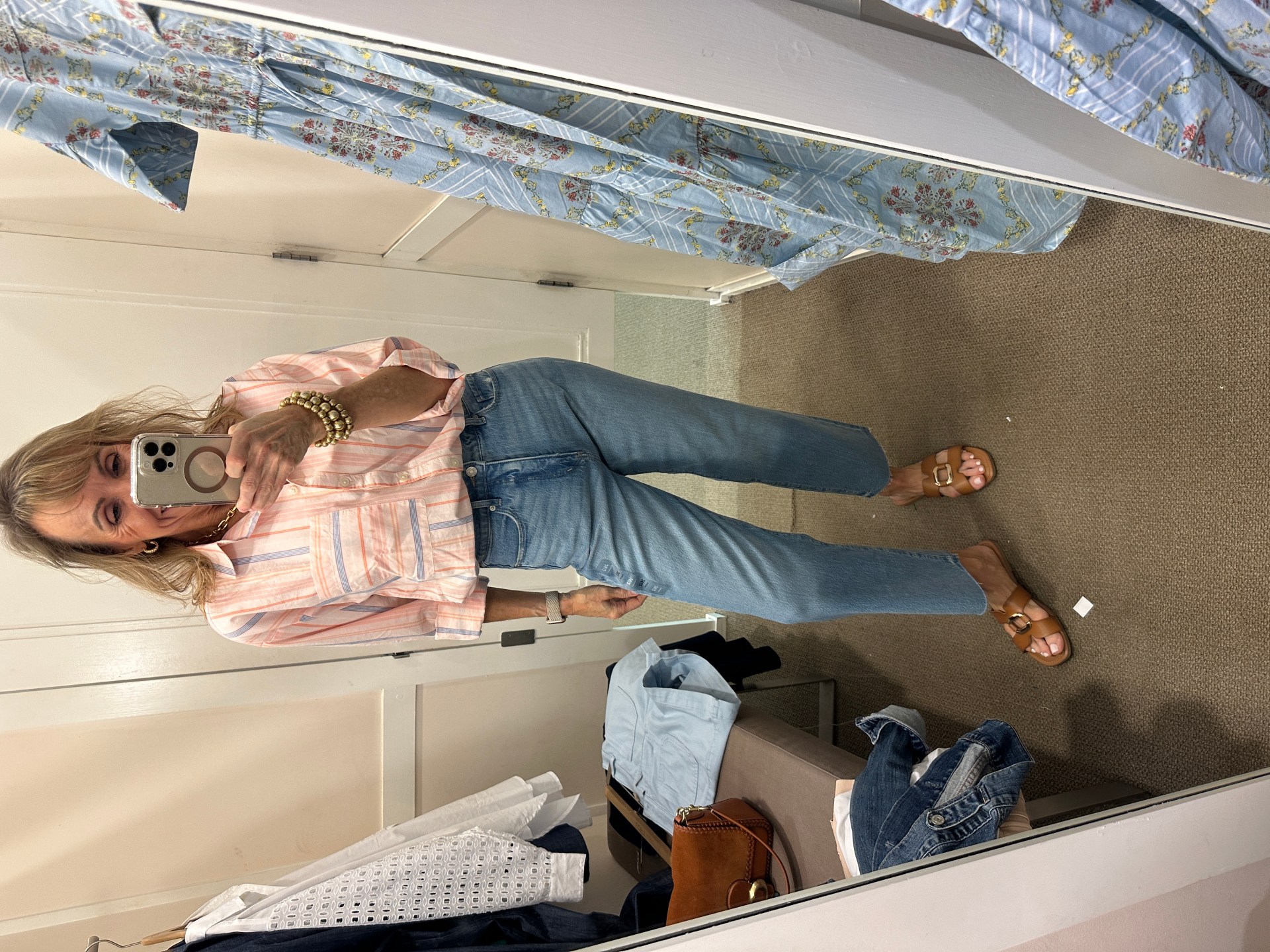 Loft Spring Try On
Light Wash Jeans +Striped Button Up